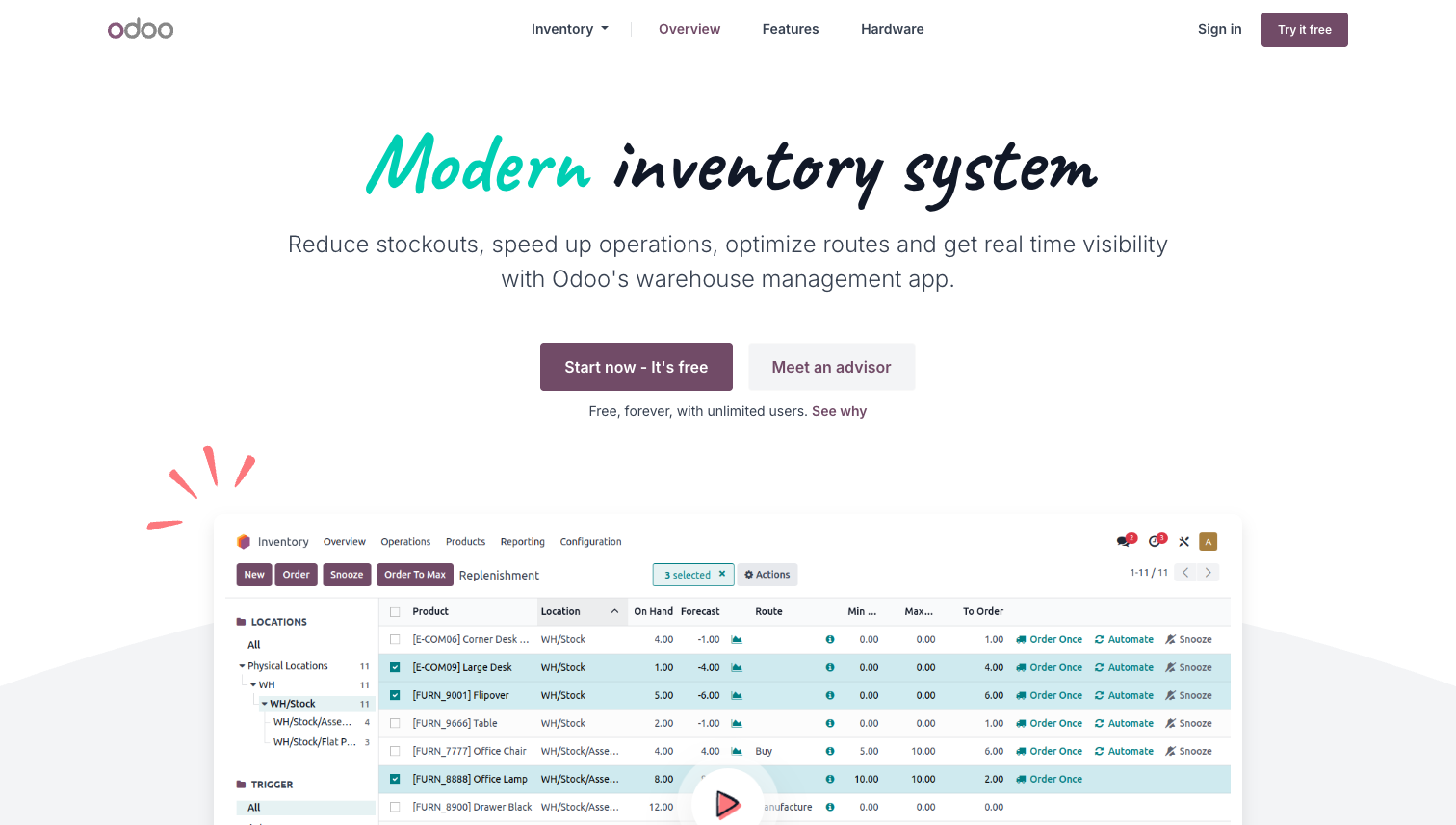 Example of an ERP inventory management interface (Odoo)