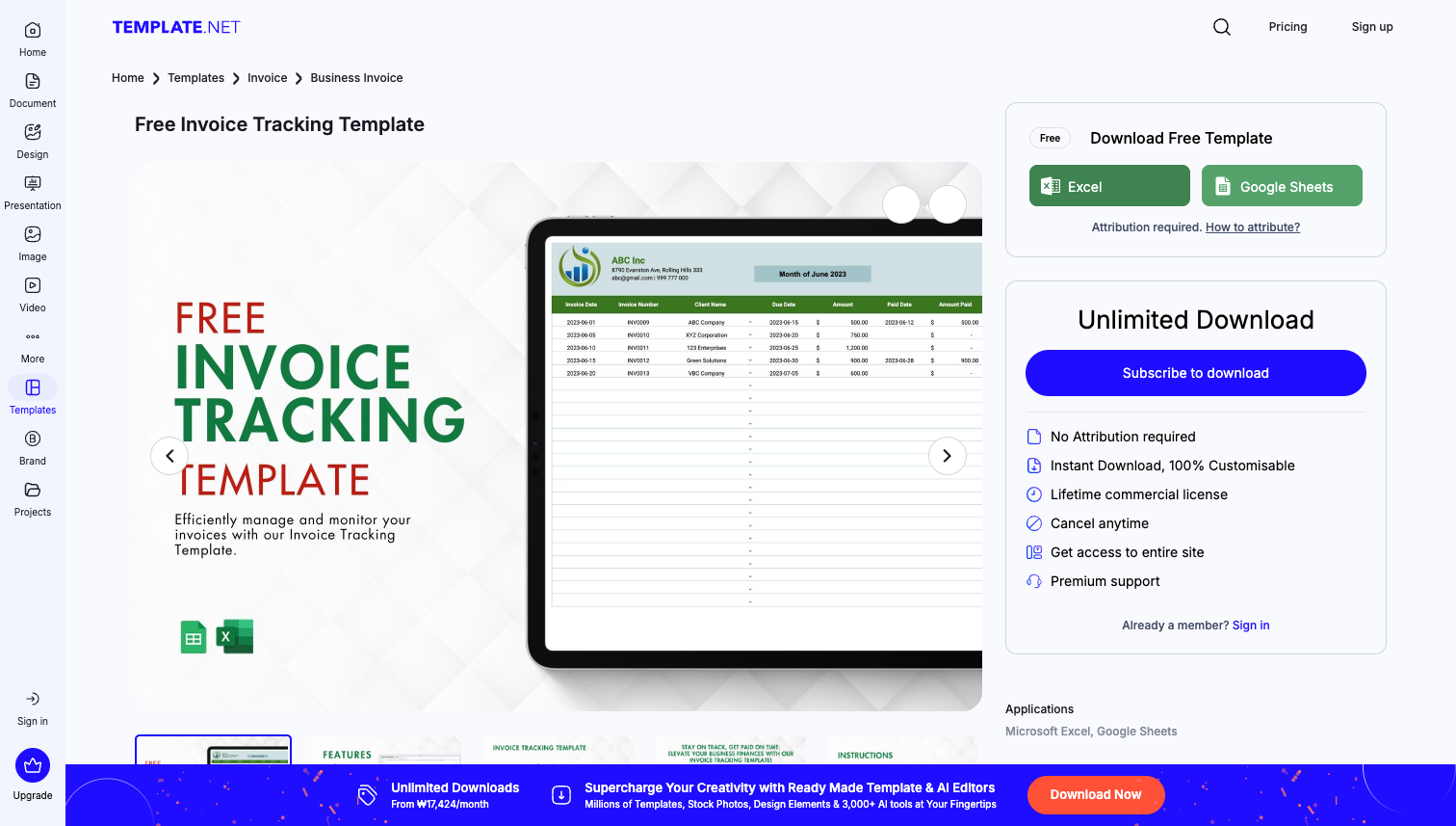 Template.net free invoice tracking template