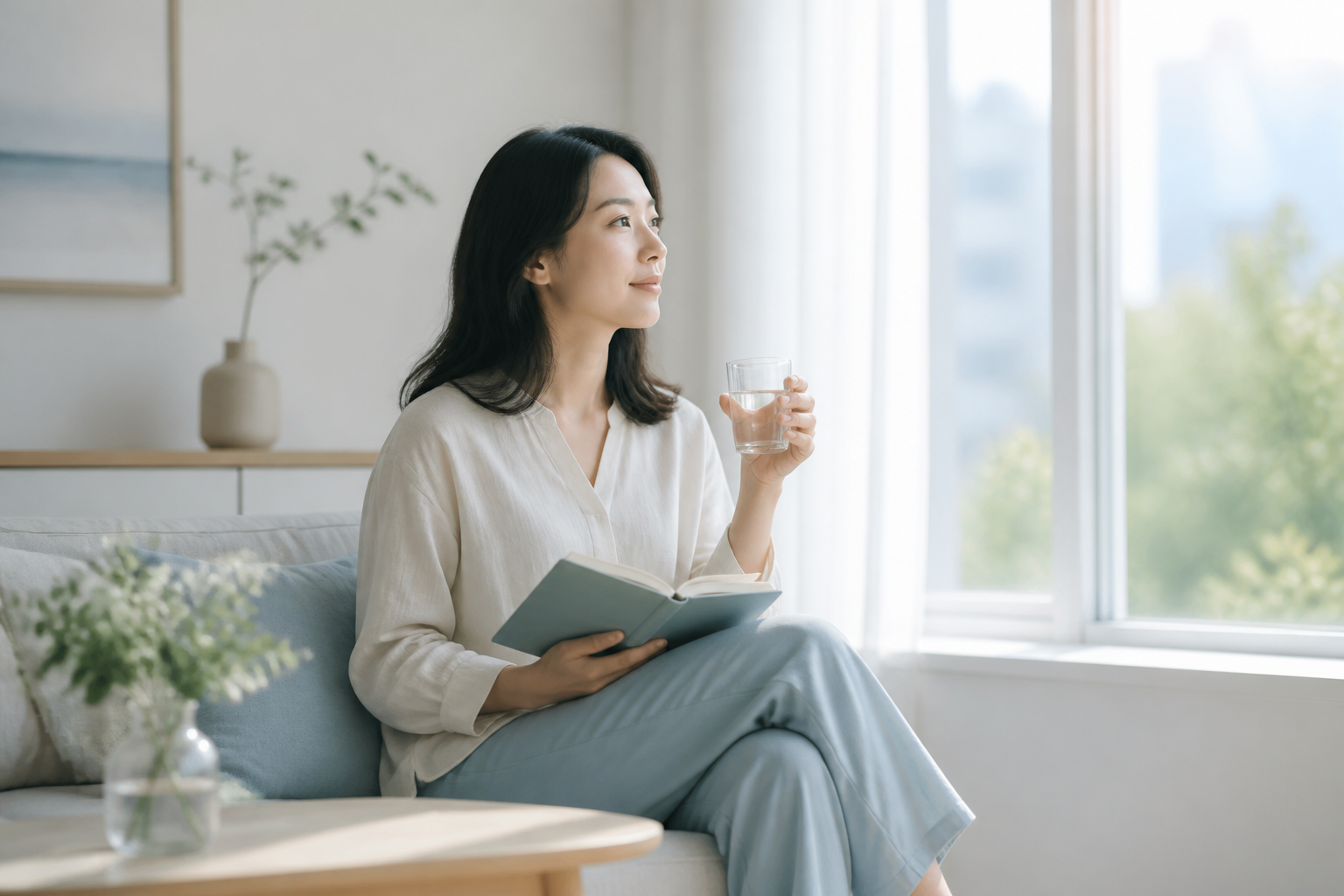 자연광 속에서 건강 기록을 살피는 사람