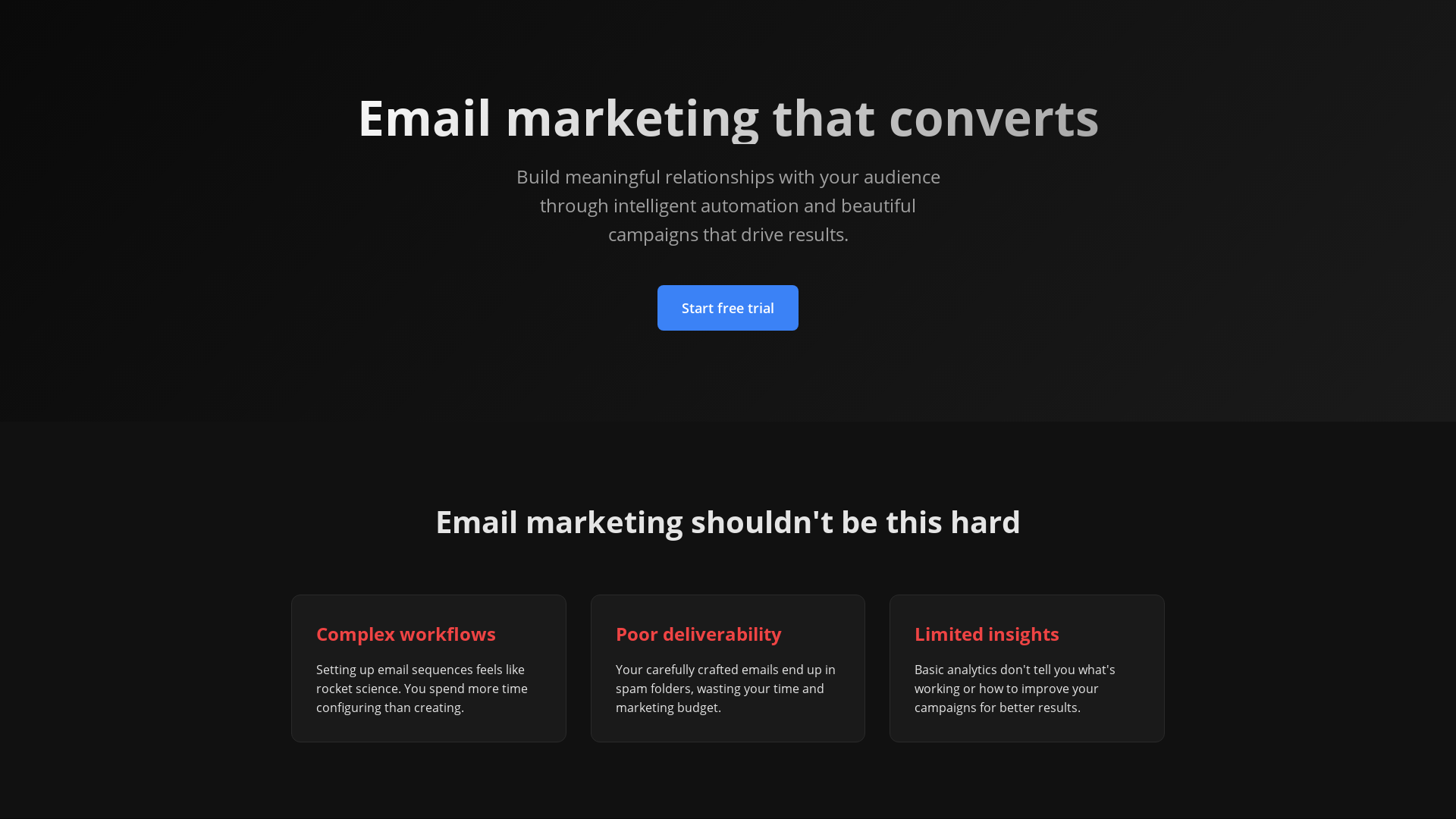 Email marketing landing page