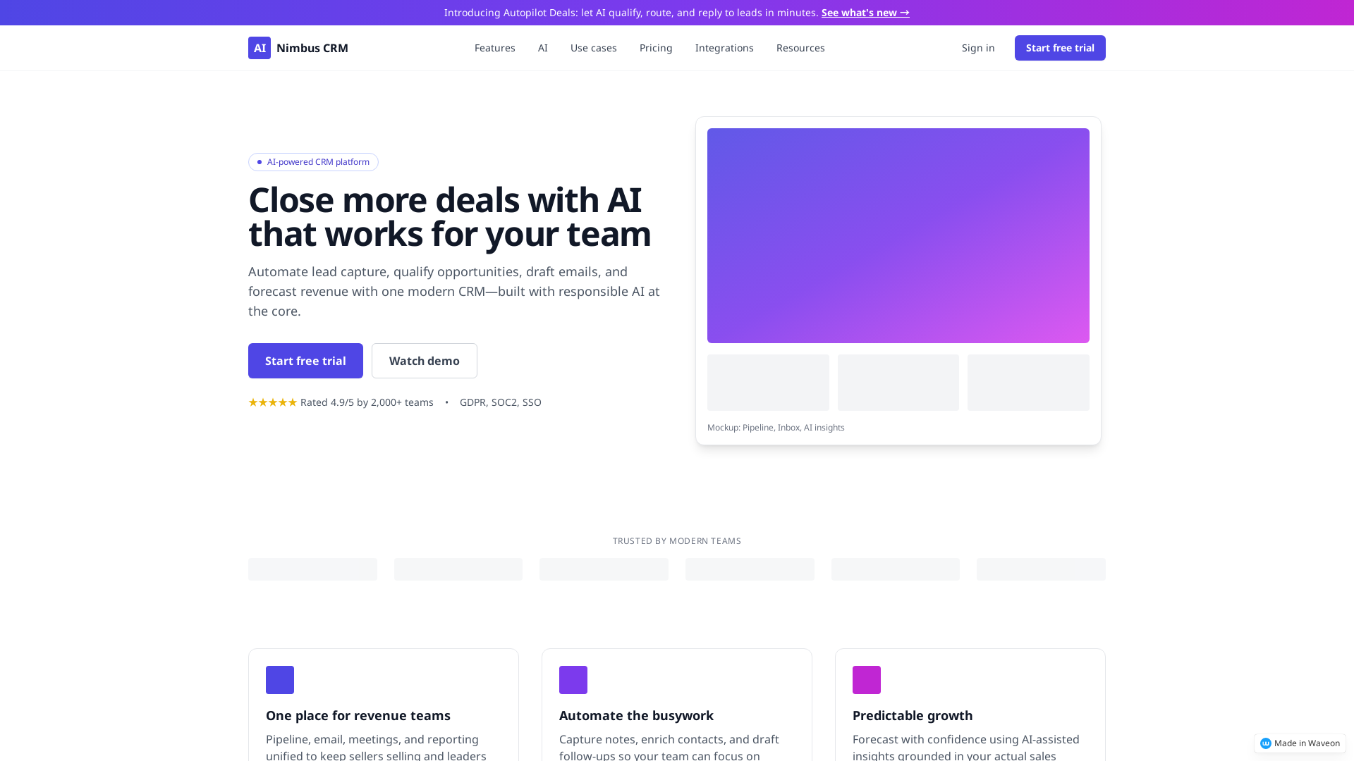 AI CRM Solution Landing Page