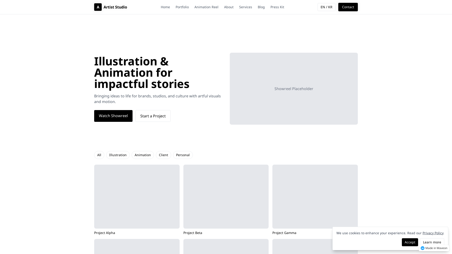 일러스트 및 애니메이션 포트폴리오 사이트