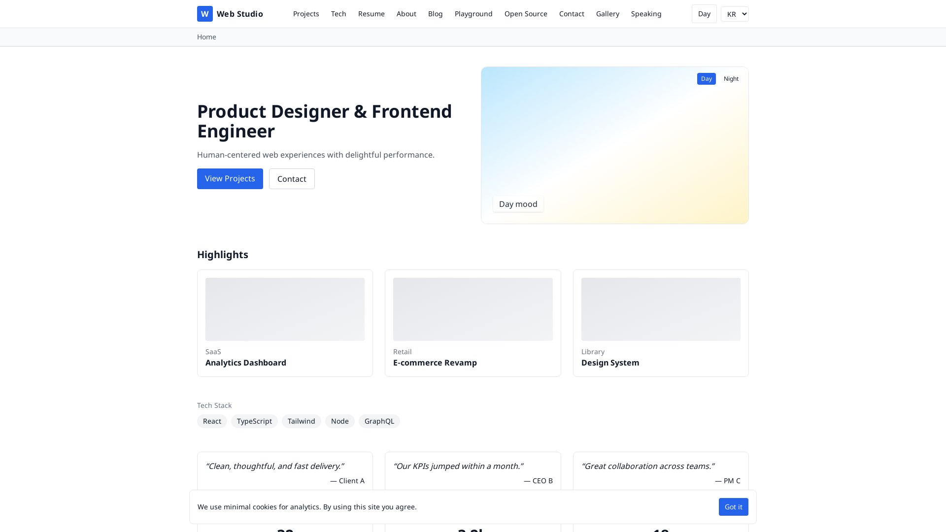 세련된 개발자 포트폴리오 웹사이트