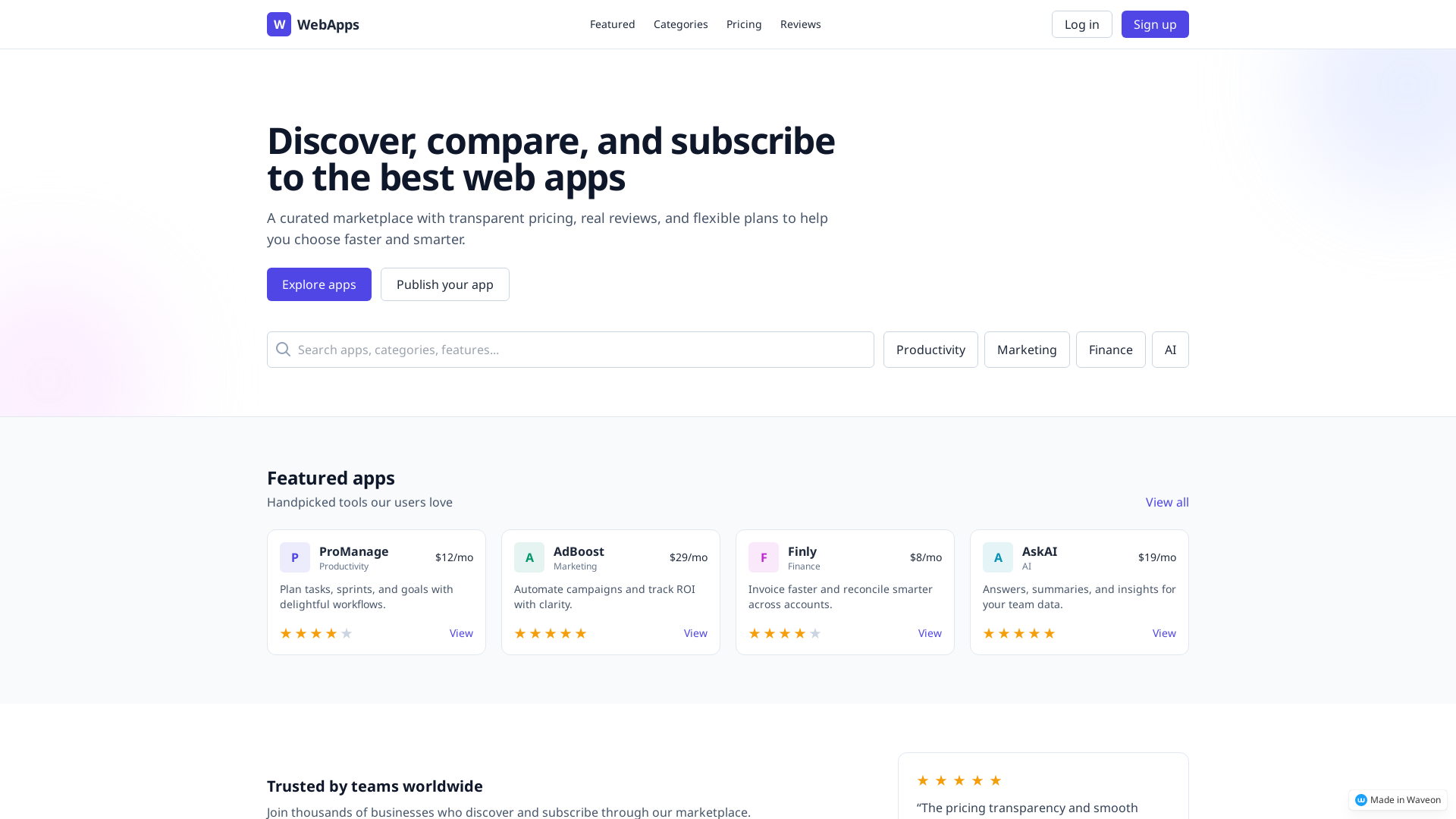 Landing Page for Subscriptions