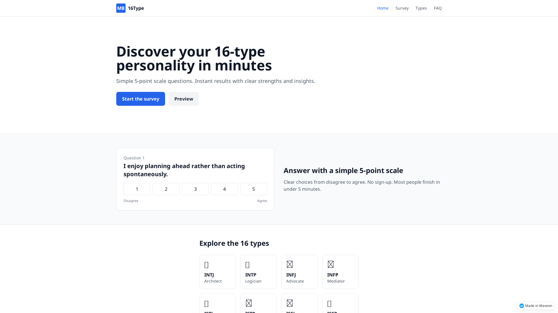 16-Type Likert Survey