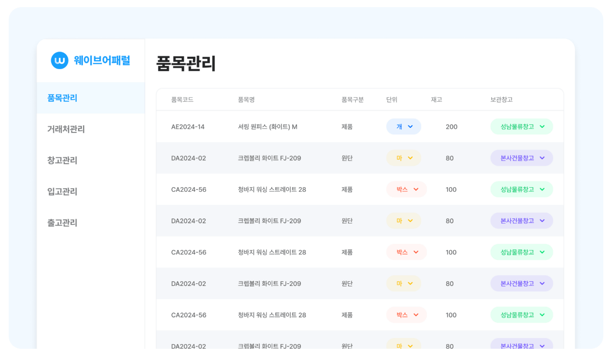 웨이브온 노코드ERP 재고 관리