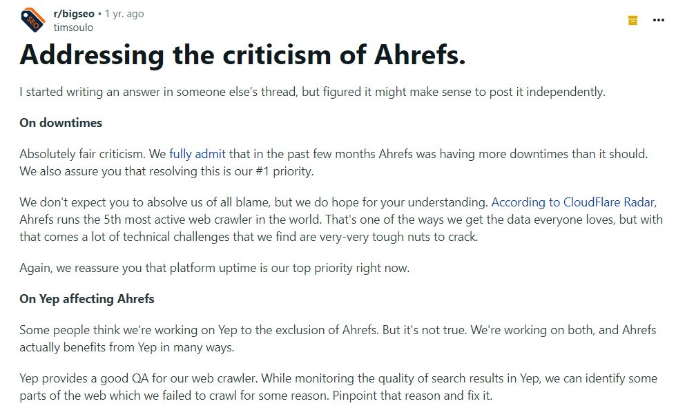 addressing the criticism of ahrefs