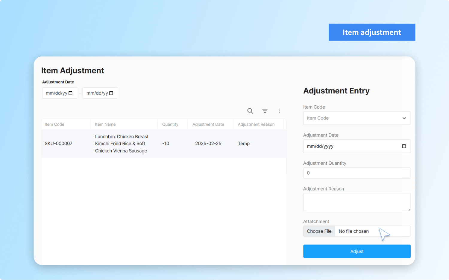 Item adjustment