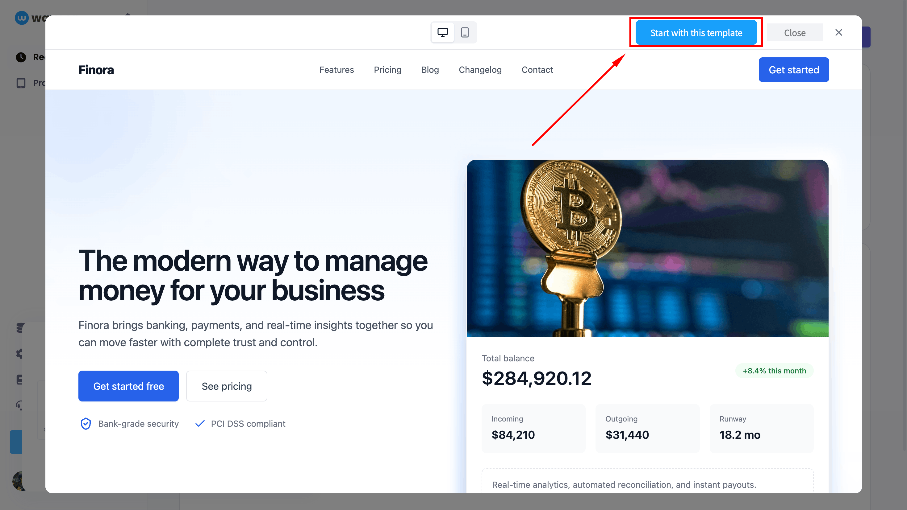 Step 3: Select the Fintech Website community template