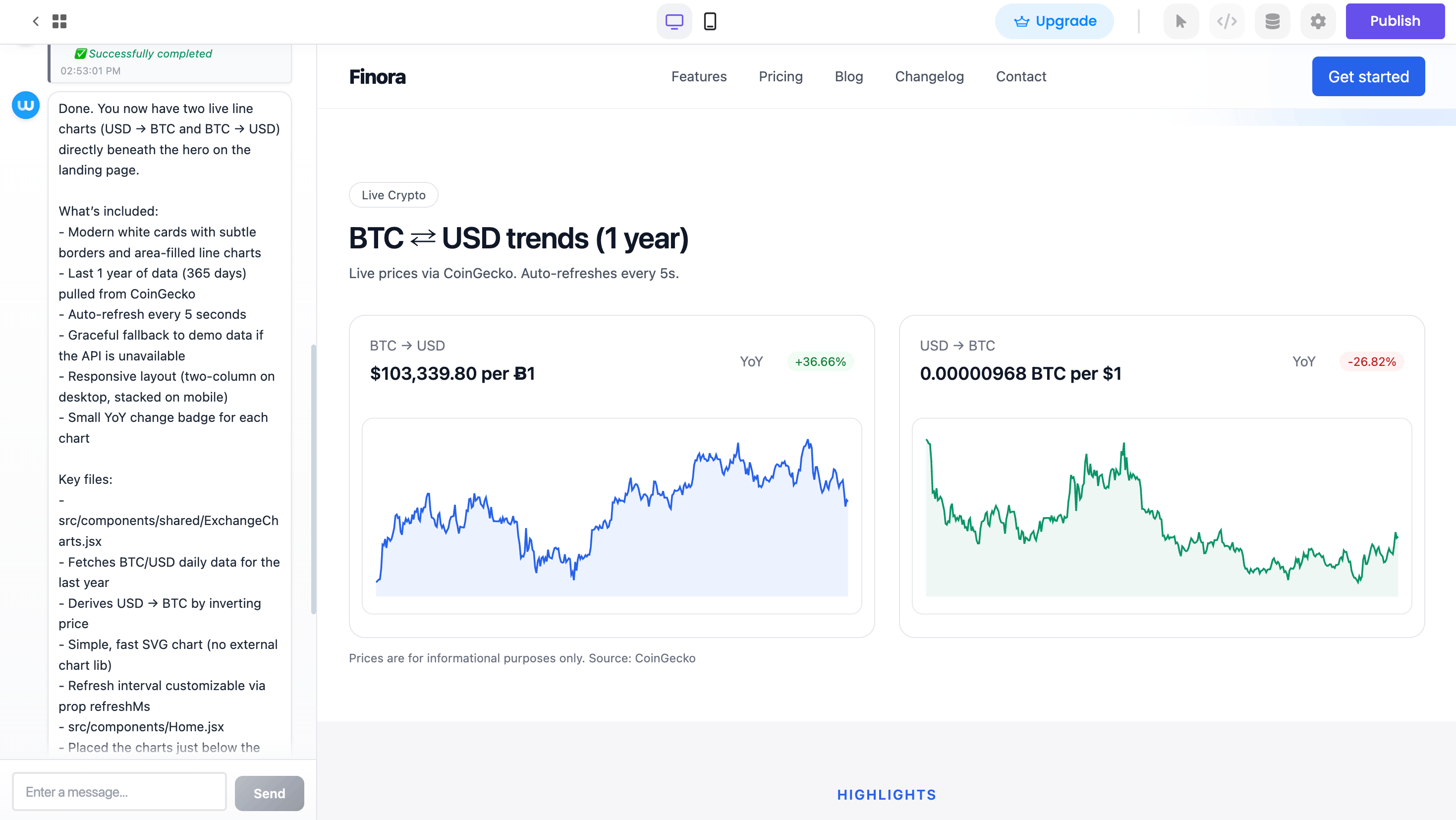 How to Add a USD ↔ BTC Chart to Your Fintech Landing Page — Instantly with AI