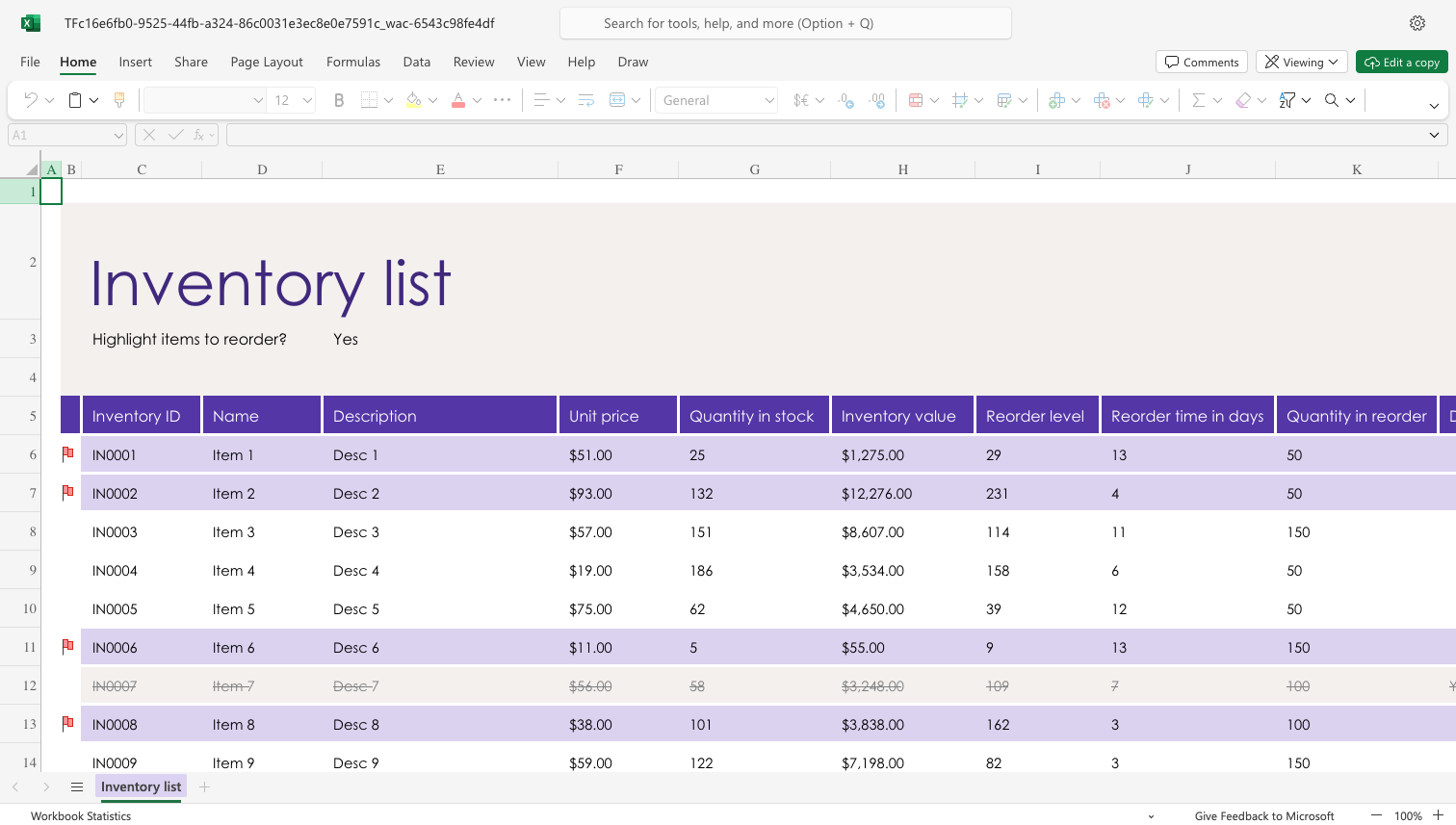 How to manage inventory in Excel - template setup